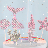 DINOSO Cake Topper Ulang Tahun Motif Mermaid isi 5 PCS & 6 PCS Topper Tusuk Bentuk Ekor Putri Duyung