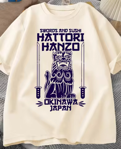 Hattori Hanzo RED Swords and Sushi Kill Bill Okinawa Japan tarantino T-Shirt Crew Neck Short Sleeves