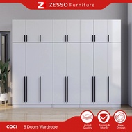 【FREE SHIPPING】ZESSO COCI 8X8FT 8 DOOR WITH TOP SHELF WARDROBE / 8 kaki almari baju / almari baju /k