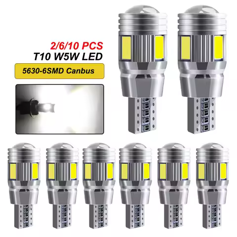 2/6/10 PCS T10 W5W LED Bulb Canbus 12V 5630 6SMD 7000K Super Bright White Car Interior Dome Door Tru