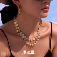 Mystery Daisy Oil Drip Flower Necklace Bracelet Anklet Stainless Steel Plated 18k Real Gold Fashion 