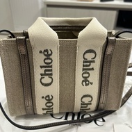 Chloe mini woody tote bag shiny grey古銅色