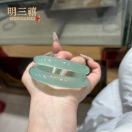 瑪瑙手鐲 高冰半山水玉髓手鐲 漸變青玉鐲子 油青色翡翠色手鐲 女
