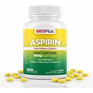 MedPlus Low Dose Aspirin 81 mg - 500 Tablets | Enteric Coated | Pain Reliever for Minor Aches and Pa