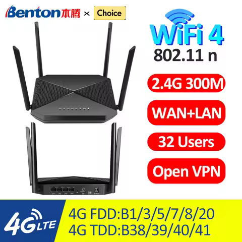 Benton 300Mbps 3G 4G Router 4G LTE Router with SIM Card Slot WAN LAN VPN 32 Users 4G SIM WiFi Router