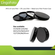 3PCS 37/39/49/52/55/58/62/67/72/77/82/86/95mm UV Lens Filter + CPL Lens Filter + Metal Lens Filter P