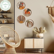PUSKY 4Pcs Wooden Wall Bohemian Wall Art Farmhouse Bohemian Country Yard Decoration Round Shape Wall