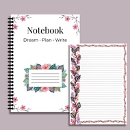 Floral Notebook Daily Journal | A4 Paper Size 75gsm | 30 Sheets 60 Pages | Size 210mm x 297mm | Stud