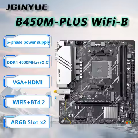 JGINYUE B450 AM4 M-ATX Motherboard supports Ryzen3000/5000series 3500X/5500/5600 DDR4 RAM Desktop Wi