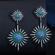 SEQUITO Famous Brand Eardrop Jewelry Full Micro Pave White Blue Green CZ Stone Black Gold Plated Sta