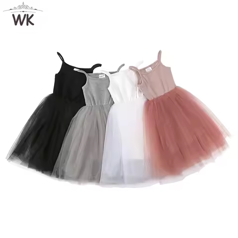 1-8Y Baby Girls Tutu Dress Toddler Infant Sleeveless Layered Princess Solid Skirt Tulle Dress Summer