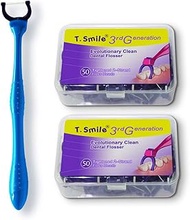 T.Smile Evolutionary Clean Dental Flosser, 100 Tightened 2-Strand Refill Heads + 1 Long Handle