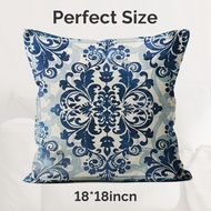 Blue Throw Pillow Covers - Linen Blue Pillow Covers 18x18 Set of 4, Decorative Blue and White Pillow