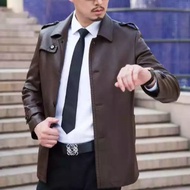 jaket kulit asli pria asli domba garut-jas mantel jubah panjang