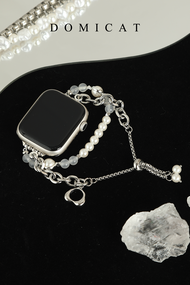 สายนาฬิกา Apple Watch S11 สายโซ่ไข่มุกโลหะ สายนาฬิกาผู้หญิง รุ่นสุดไฮเอนด์ สายหัวใจโลหะ SE3 หรูหรา ส