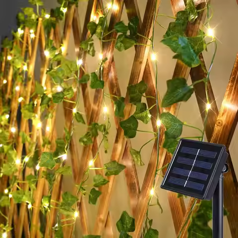 Solar Ivy String Lights 7M 50 LED Vines With Lights Warm White For Garden Home Decoration