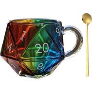 Cawan Kopi Dadu Rainbow D20, Cawan Kopi Dadu Polihedral dengan Pemegang, Permainan untuk Pencinta RP