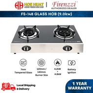 Firenzzi FS-148 Glass Gas Stove (9.0kw) 2 Burner Dual Valve Tempered Cooking FS148