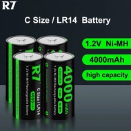 Rechargeable Battery Size R7 1.2V C 4000mAh 1.2V NI-MH R14C Battery for Gas Kitchen Flashlight