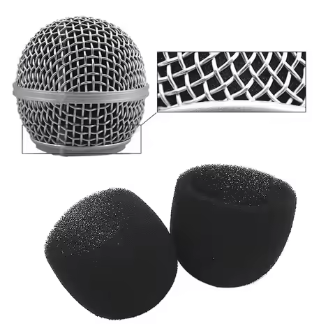 2Pcs Black Round Ball Shape Microphone Cap Windscreen Grill Inner Foams Sponge for SM58 SLX24 PGX24 