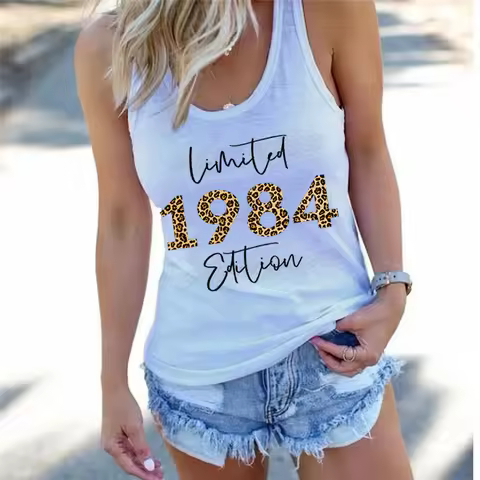 1980 To 1989 Leopard White Tops for Women Gift for 41th Birthday Racerback Tanks 1984 Limited Editio
