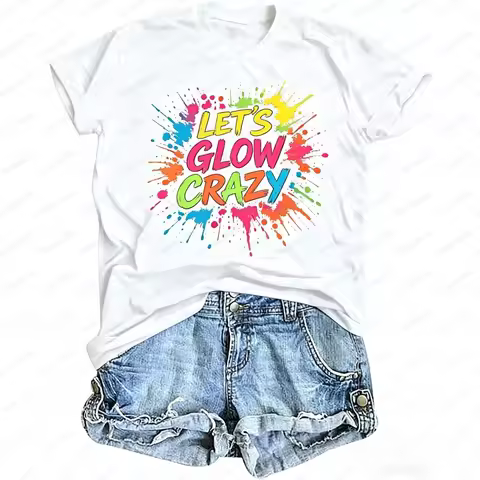 Fashion Women Summer Short Sleeve T-Shirt Retro 80s 90s Disco Neon Design Vintage Theme Party Casual