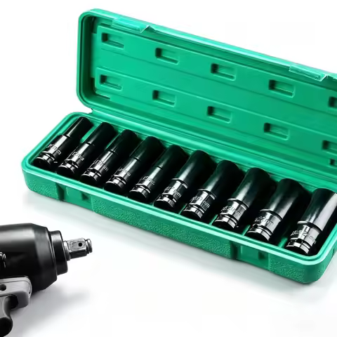 1/2Inch Drive 6-Point Impact Socket Set 10-Piece Metric Sizes 8-24mm Carbon Steel Impact Socket Set 
