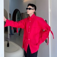 <[CDATA[Laced-Up Long Sleeve Shirt - Handsome Solid Color Men's Fashion]]>