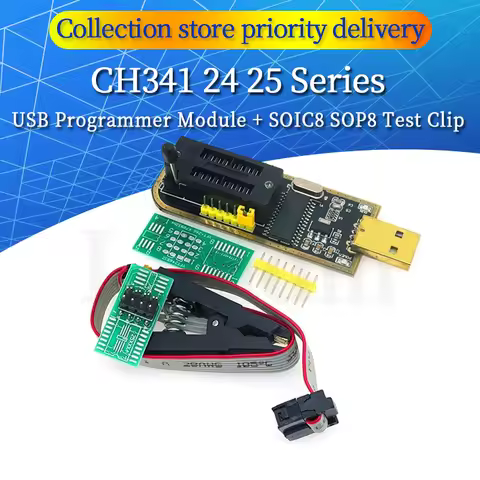 CH341 24 25 Series EEPROM Flash BIOS USB Programmer Module + SOIC8 SOP8 Test Clip For EEPROM 93CXX /