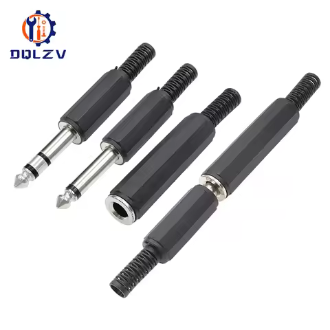 Mono / Stereo Audio Connectors Electric 1/4" 6.35mm 6.3mm Male Jack Plug Wire Terminals Adapter 2-co