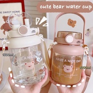 ▧1 L/1.3L Water bottle Large Capacity Straw Water Cup Cute Bear Fashion Double Drink Mouth Water Bot