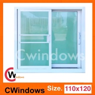 พร้อมส่ง110x120 หน้าต่างบานเลื่อน อลูมิเนียม ขอบสีขาวกระจกใสเขียว มีมุ้งลวดกันแมลง