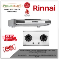 RINNAI RH-90ER SLIMLINE HOOD AND METALLIC SILVER FINISHING + RINNAI RB-72S 2 BURNER BUILT-IN HOB STAINLESS STEEL BUNDLE