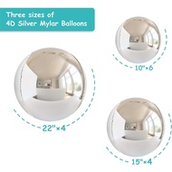 14Pcs 4D Silver Foil Balloons Large Metallic Silver Balloons 4D Round Helium Balloons Baby Shower Bi