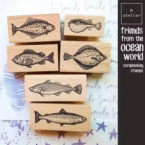 Fish Stamp Scrapbooking Ocean Marine Life Journaling Diary Decoration DIY Craft Kawaii Wooden Stamps
