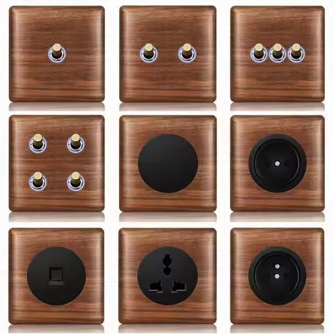 T&i Wood Switch Socket, 86 Wall Panel, 1 Gang 2 Gangs 3 Gangs 4 Gangs 1/2 Way, Eu Ru Fr Socket Power