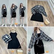 (Ready stock) One Set 2pcs Cardigan+Dress Vietnam Clothes