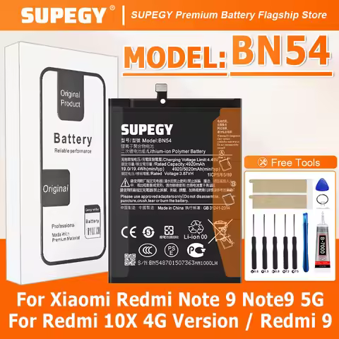 2026 Years 6020mAh BN54 Battery For Xiaomi Redmi Note 9 Note9 5G / Redmi 10X 4G Version / Redmi 9 Mo