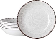 LEHAHA Farmhouse Pasta Bowls, Set of 6, White Melamine Rustic 42 oz Shallow Bowls, Large Salad Bowls