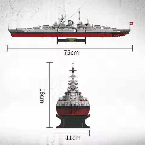 2081pcs Military WW2 Bismarck Battleship Building Blocks Large Boat Cruiser Model Bricks Toys Weapon