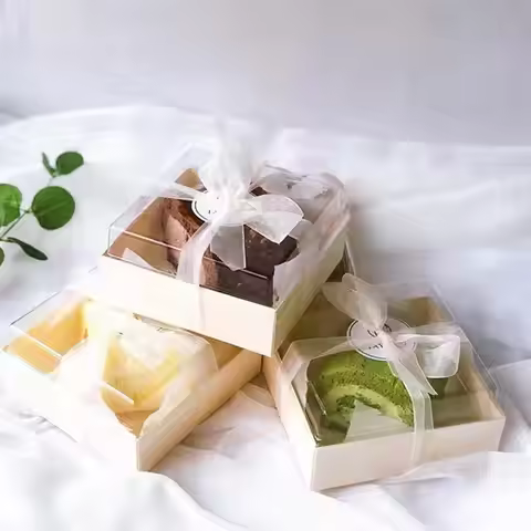 10pcs Disposable Cake Packaging Boxes Cupcake Cookie Bread Burger Tray Container With Clear Cover We
