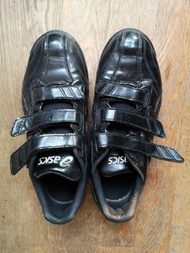 ASICS 黑 皮鞋 返學鞋 black baseball shoes softball size 37.5 棒球 壘球 鞋