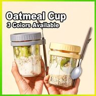 350ml Glass Oatmeal Cup Breakfast Yogurt Cereal Cup with Lid Spoon Portable Sealed Bottle Jar Cawan 