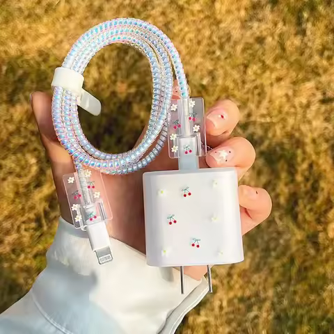 20W US Charger Protection Cover For iphone Cute Cherry USB Cable Winder Protector Shell Case For App