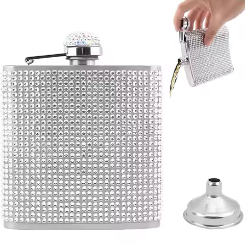 6oz Diamond Hip Flasks Stainless Steel Hip Flasks Whiskey Wine Pouches Women Rhinestone Hip Flask Fo