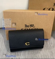 全新COACH蔻驰三折钱包，黑色款，经典C扣设计，