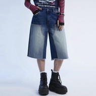 Y2K Retro Street Style กางเกงยีนส์ทรงหลวมผู้ชายขาสั้น (JORTS)