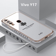 Casing Vivo Y17 Case Plating Maple Leaves Cover Lanyard Soft TPU Phone Case Vivo Y17
