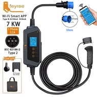 Feyree ที่ชาร์จอีวีแบบพกพา Type2 7KW 32A 16A 11KW 22KW Wallev กล่อง Wi-Fi ควบคุมผ่านแอป EVSE ชาร์จไฟ