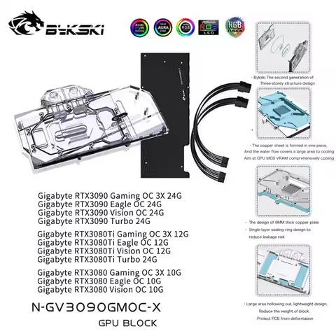 Bykski GPU Water Cooling Block For GIGABYTE RTX 3090 3080 3080Ti GAMING OC, Graphics Card Liquid Coo